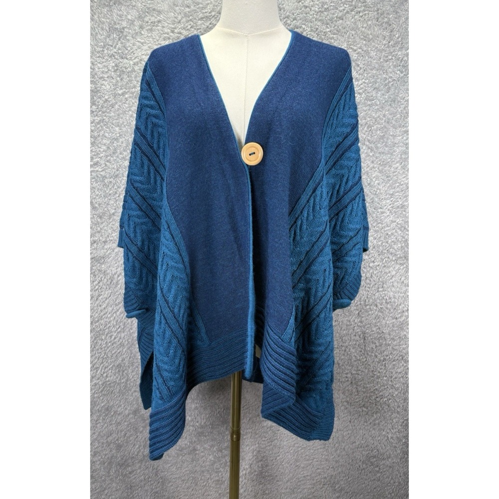 Simply Natural Trenza Capa 100% Baby Alpaca Blue Cable Knit Cape Poncho Peru